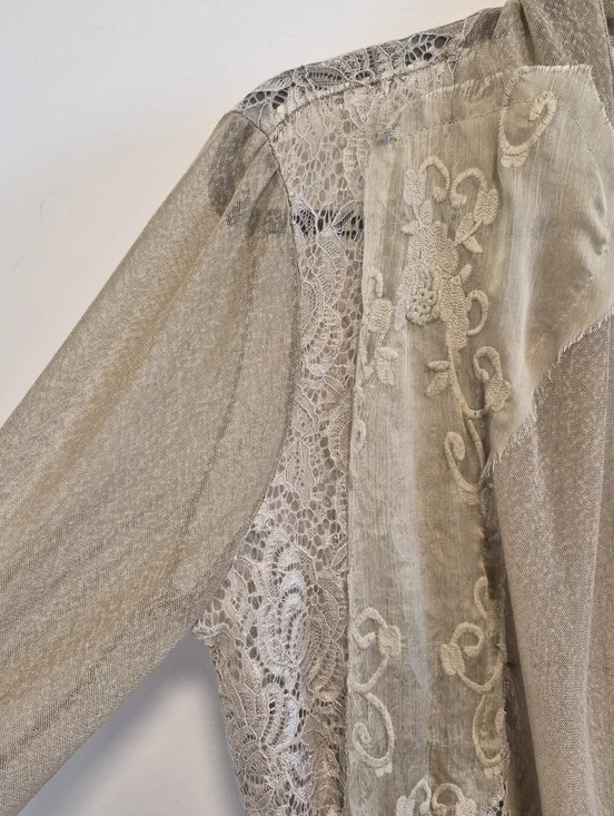 Vintage Ania A Sheer Lace Jacket Beige Asymmetrical Boho Whimsy Patchwork Sz M - Picture 5 of 13